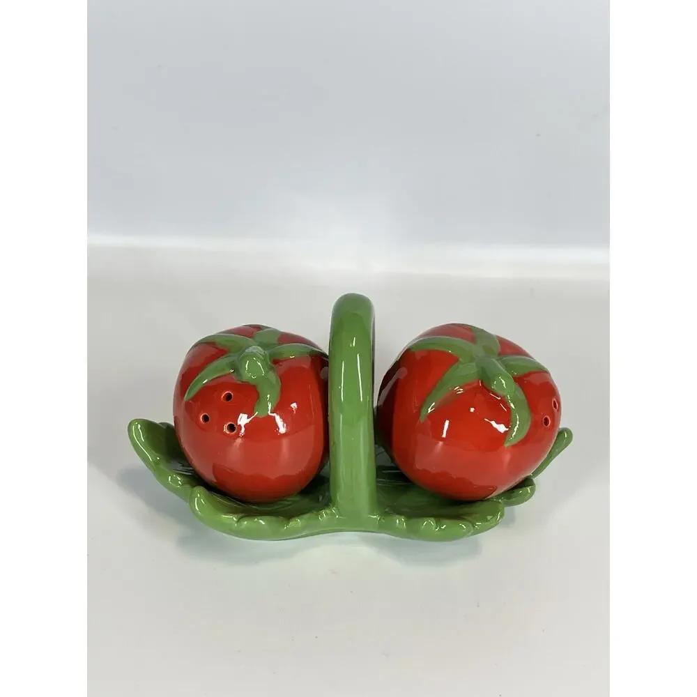 Anthropologie Tomato Dolomite Salt and Pepper Shakers Stoneware NIB